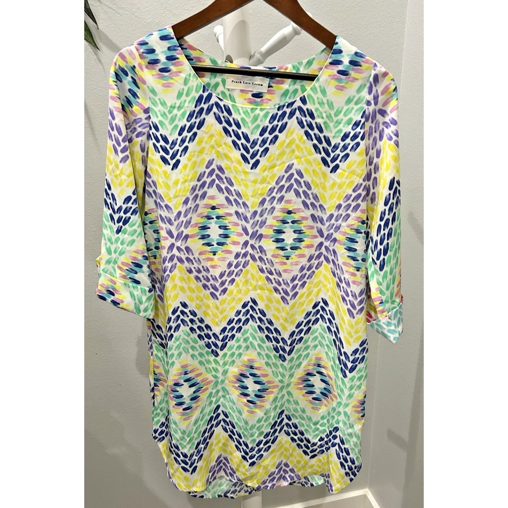 Womens Geometric Shift Dress/ Tunic‎ Colorful Bright Artsy Maximalist Fun Mature